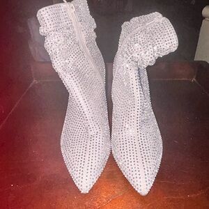 Women's Silver Embellished Ankle Boots